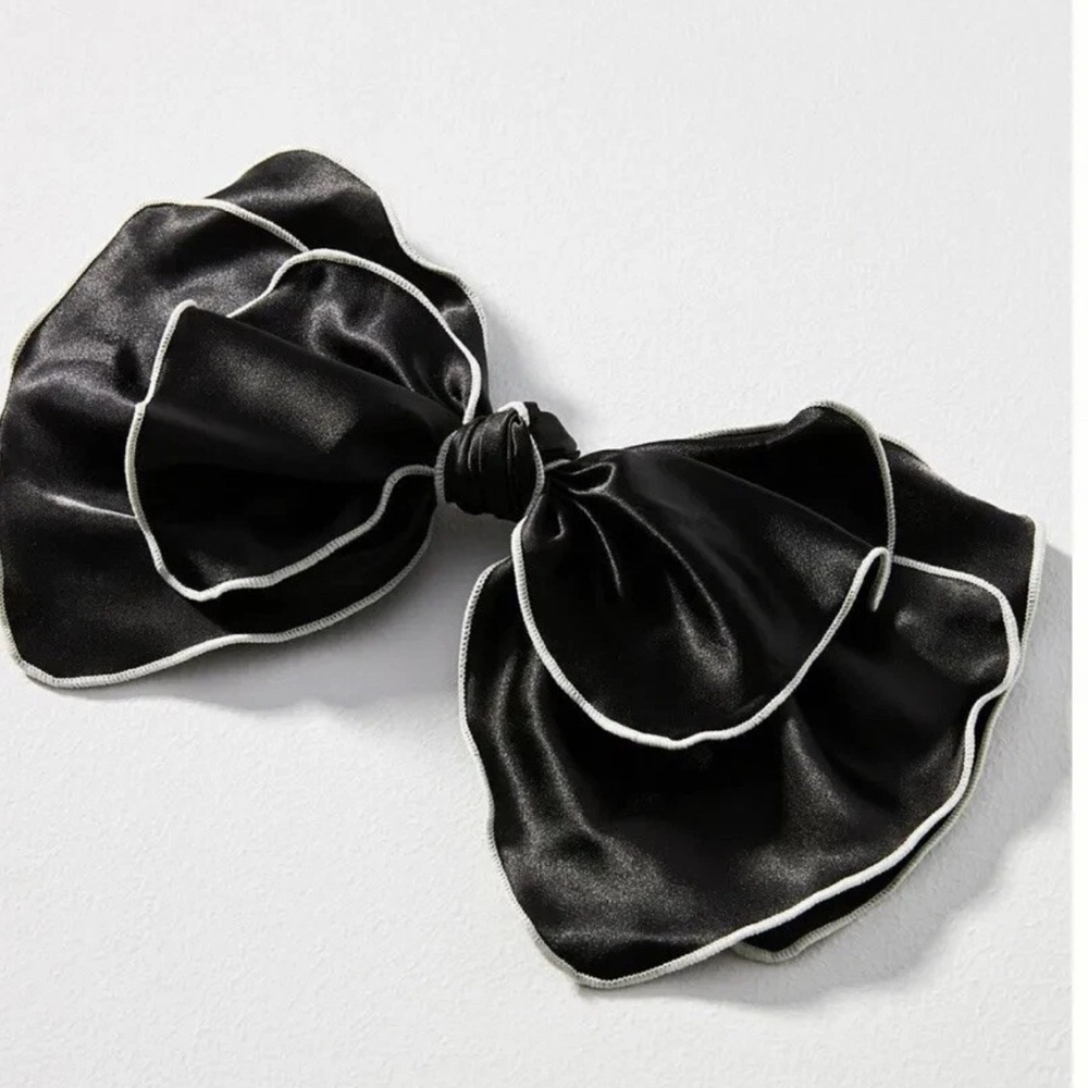 Anthropologie NWT Oversized Layered Hair‎ Bow Clip Black Fabric Barrette